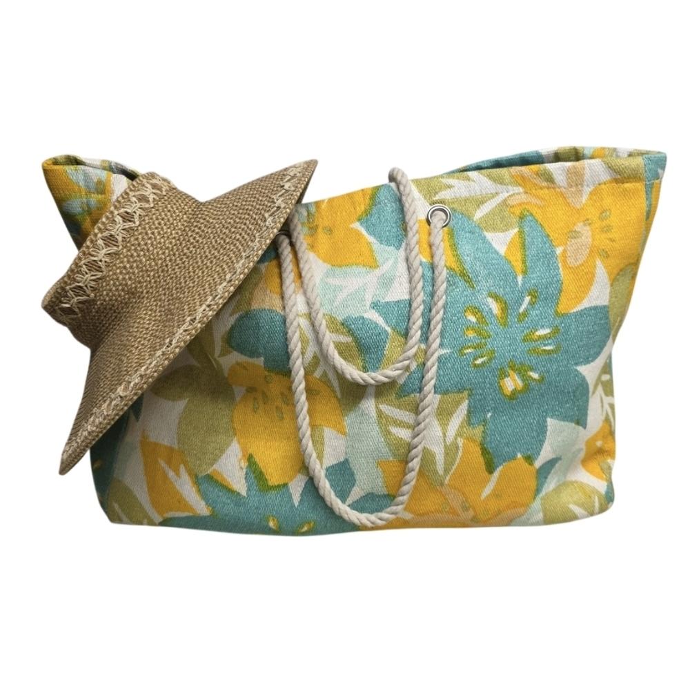 Large Floral Beach Summer Bag with Rope Handles